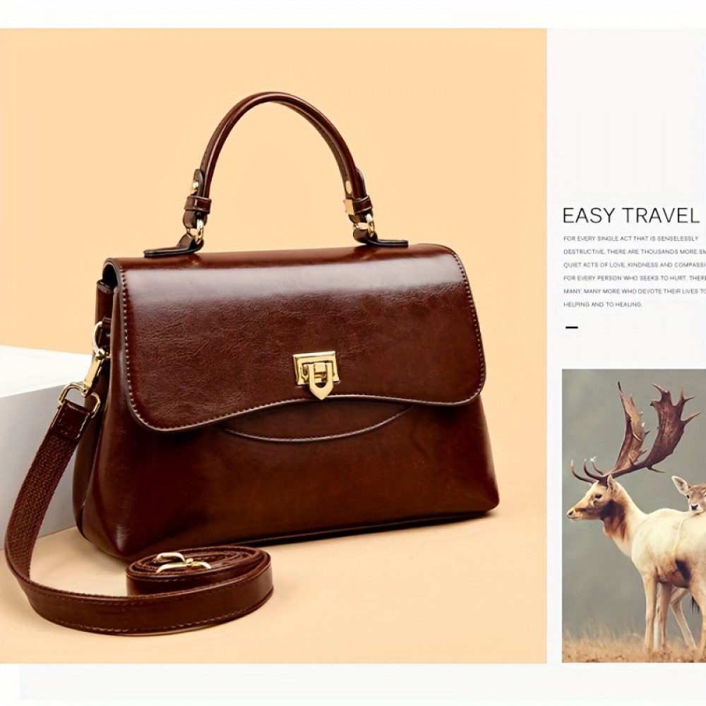 [Genuine Leather Messenger Bag] Genuine Leather Women's Messenger Bag - Classic Professional Purse with Golden-Tone Hardware, Secure Clasp Closure, Black/Coffee Brown, Elegant Handbag, Work Accessory, Vintageinspired Design, Sturdy Handles, Crossbody Purse, Stylish Travelers