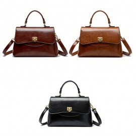 [Genuine Leather Messenger Bag] Genuine Leather Women's Messenger Bag - Classic Professional Purse with Golden-Tone Hardware, Secure Clasp Closure, Black/Coffee Brown, Elegant Handbag, Work Accessory, Vintageinspired Design, Sturdy Handles, Crossbody Purse, Stylish Travelers