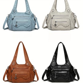 Women'S Retro Y2K Punk Style Tote Handbag with Multiple Pockets - & Vintage 2000s Fashion Crossbody Bag, Golden-Tone Hardware & Detachable Strap, Zipper Closure For Dates, Parties, Casual Outings (, Light Brown, Sky, Solid Color Design