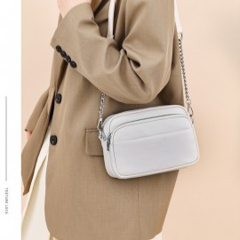 Women'S Genuine Leather Crossbody Bag - Large Capacity Retro Square Handbag with Detachable Strap, Golden-Tone Hardware & Zipper Closure, Elegant White/Black/Coffee/Green/Blue 