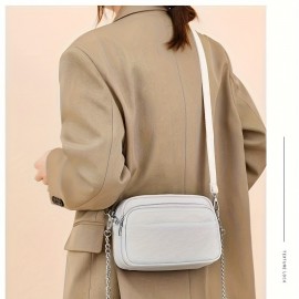 Women'S Genuine Leather Crossbody Bag - Large Capacity Retro Square Handbag with Detachable Strap, Golden-Tone Hardware & Zipper Closure, Elegant White/Black/Coffee/Green/Blue 