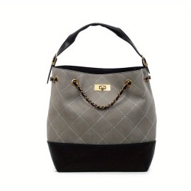 1pc Women's Retro Bucket Bag with Golden-Tone Hardware & Chain Strap - Elegant Golden-Tone Hardware, Buckle Closure, Lining - Coffee Brown/Light Brown/Gray/Black Handbag for Casual & Formal Events