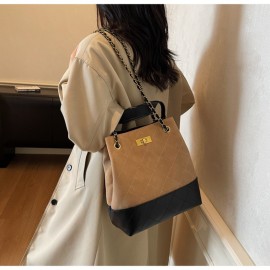 1pc Women's Retro Bucket Bag with Golden-Tone Hardware & Chain Strap - Elegant Golden-Tone Hardware, Buckle Closure, Lining - Coffee Brown/Light Brown/Gray/Black Handbag for Casual & Formal Events