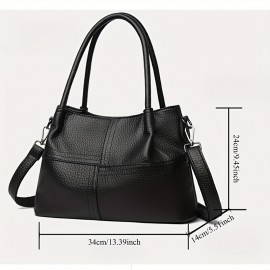 Black Lychee Pattern Women's Handbag, Dual-Use Tote and Crossbody Bag for Mom with Large Capacity & Multiple Compartments