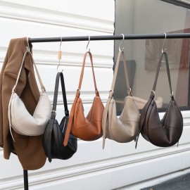 Women's Large Capacity Handbag - Elegant Full-Grain Crossbody Bag with Golden-Tone Hardware, Zipper Closure & Lining, Structured Round Top & Flat Base