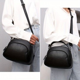 [Casual Leather Crossbody Messenger Bag] Genuine Leather Crossbody Bag for Women, Casual Solid Color Zippered Messenger Bag with Polyester Lining, Fashionable and Versatile from Guangzhou