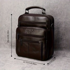 Men'S Genuine Leather Crossbody Bag - Casual Business Style, High-End Texture, Multi-Functional Large Capacity Shoulder Bag with Adjustable Strap, Black, Daily Commute Essentials | Sleek Black Bag | Secure Zipper Closure