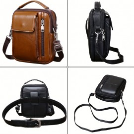 Men'S Genuine Leather Crossbody Bag - Adjustable Strap, Multiple Compartments, Zipper Closure, Black & Brown Options, Perfect for Everyday Use, Secure Travel Bag |