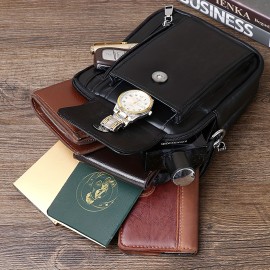 Men'S Genuine Leather Crossbody Bag - Adjustable Strap, Multiple Compartments, Zipper Closure, Black & Brown Options, Perfect for Everyday Use, Secure Travel Bag |