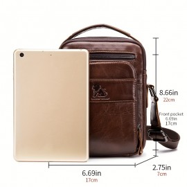 Double-layer business crossbody bag, portable shoulder bag casual bag, unisex Genuine Leather crossbody, top layer Genuine Leather square bag, Genuine Leather single-shoulder handbag