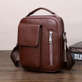 Genuine Leather Men'S Crossbody Bag with Adjustable Strap - Sleek Black Shoulder Bag for Travel, Commuting & Daily Use, Secure Buckle Closure, Perfect Christmas Gift, Travel Bag, Minimalist Design, Durable Construction