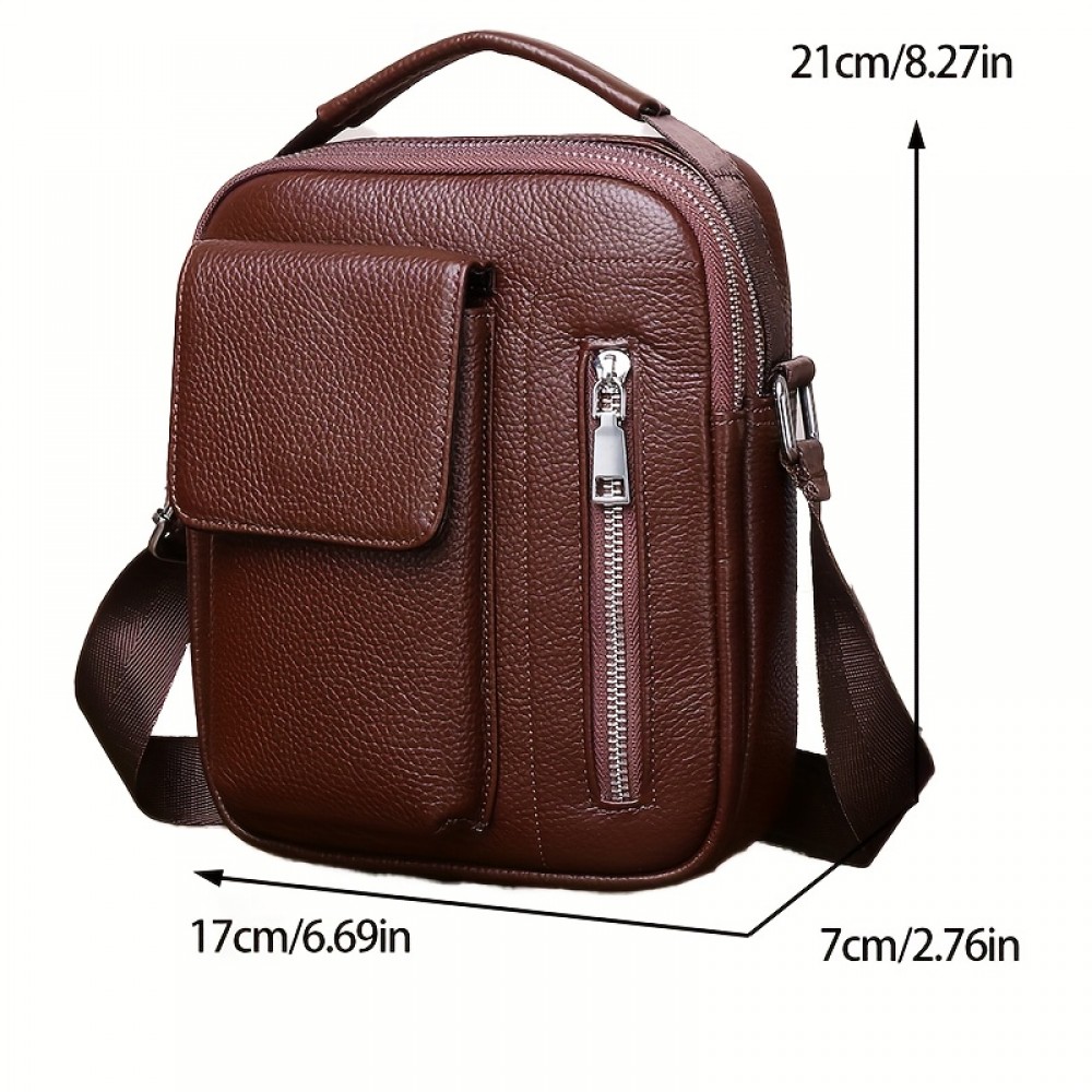 Genuine Leather Men'S Crossbody Bag with Adjustable Strap - Sleek Black Shoulder Bag for Travel, Commuting & Daily Use, Secure Buckle Closure, Perfect Christmas Gift, Travel Bag, Minimalist Design, Durable Construction