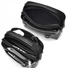 Men'S Minimalist Shoulder Bag, Black Crossbody Messenger Handbag with Adjustable Strap for Daily Commute, No Wash, No Print Design