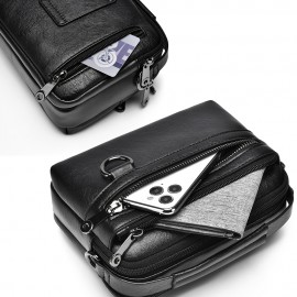 Men'S Minimalist Shoulder Bag, Black Crossbody Messenger Handbag with Adjustable Strap for Daily Commute, No Wash, No Print Design