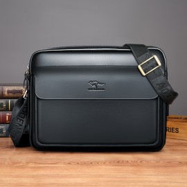 Men's Black Synthetic Leather Business Shoulder Bag with Adjustable Strap, iPad & A4 File Compartment, Multiple Zippered Pockets, Golden-Tone Hardware, Ideal for Office Use, Professional Gear Bag | Stylish Men's Bag | Textured Finish