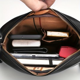 Men's Black Synthetic Leather Business Shoulder Bag with Adjustable Strap, iPad & A4 File Compartment, Multiple Zippered Pockets, Golden-Tone Hardware, Ideal for Office Use, Professional Gear Bag | Stylish Men's Bag | Textured Finish