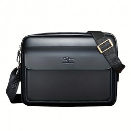 Men's Black Synthetic Leather Business Shoulder Bag with Adjustable Strap, iPad & A4 File Compartment, Multiple Zippered Pockets, Golden-Tone Hardware, Ideal for Office Use, Professional Gear Bag | Stylish Men's Bag | Textured Finish