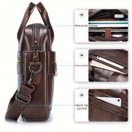 Leather Crossbody Bag, Men's Briefcase, Portable Shoulder Bag, Top Layer Leather File Bag, Large Leather Tote Bag, Leather Computer Bag, Suitable for Valentine's Day, Teacher's Day, Back to School, Graduation and Christmas Gifts