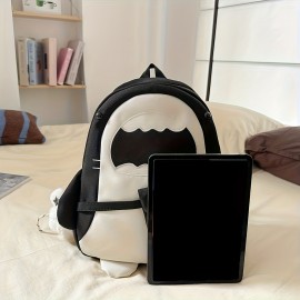 Stylish Black Nylon Backpack with Adjustable Straps - Cartoon Shark Design, Lightweight & Durable, Perfect for Students or Casual Use, Casual Daypack | Playful Design | Secure Zipper Closure