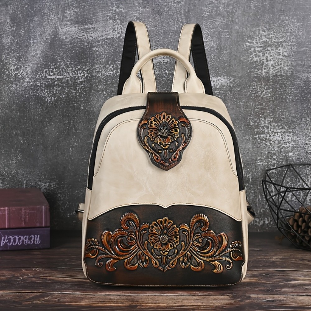Women's Vintage Western Boho Backpack - Large Capacity Handbag with Floral & Lace-like Paisley Print, Adjustable Shoulder Straps, Golden-Tone Hardware (Coffee/Dark Brown/Tortoiseshell),, Travel