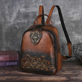 Women's Vintage Western Boho Backpack - Large Capacity Handbag with Floral & Lace-like Paisley Print, Adjustable Shoulder Straps, Golden-Tone Hardware (Coffee/Dark Brown/Tortoiseshell),, Travel