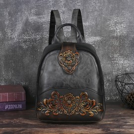 Women's Vintage Western Boho Backpack - Large Capacity Handbag with Floral & Lace-like Paisley Print, Adjustable Shoulder Straps, Golden-Tone Hardware (Coffee/Dark Brown/Tortoiseshell),, Travel