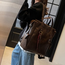 Vintage-Inspired Large Capacity Women'S Backpack - Adjustable Straps, Zipper Closure, Synthetic, Polyester Lining, Solid Color, Travel & Commute Bag, Commute Bag | Vintageinspired Bag | Synthetic Bag, Backpack for Travel