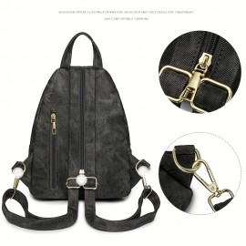 Vintage-Inspired Blue PU Backpack with Adjustable Straps & Multiple Pockets - Durable Everyday Use, Hand Washable Lining, Zipper Closure, Everyday Backpack|Vintageinspired Backpack|Durable Backpack