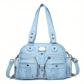 Women'S Vintage Y2K Punk Handbag with Multiple Pockets - Gothic Punk Style Tote Bag, Golden-Tone Hardware & Chain Strap, Zipper Closure, Polyester, For Everyday & Special Events - Retro Women'S Purse, Party Accessory, Edgy Fashion