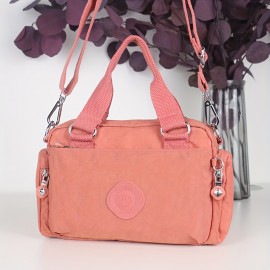 BO Women's Korean- Inspired Multi-Pocket Crossbody Bag - Lightweight Nylon Messenger Purse with Adjustable Wide Strap, Golden-Tone Hardware & Korean Brand Logo-Like Emblem, Mustard Yellow/Dark Blue/ Grey/Navy, School, Travel,