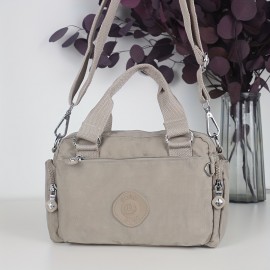 BO Women's Korean- Inspired Multi-Pocket Crossbody Bag - Lightweight Nylon Messenger Purse with Adjustable Wide Strap, Golden-Tone Hardware & Korean Brand Logo-Like Emblem, Mustard Yellow/Dark Blue/ Grey/Navy, School, Travel,