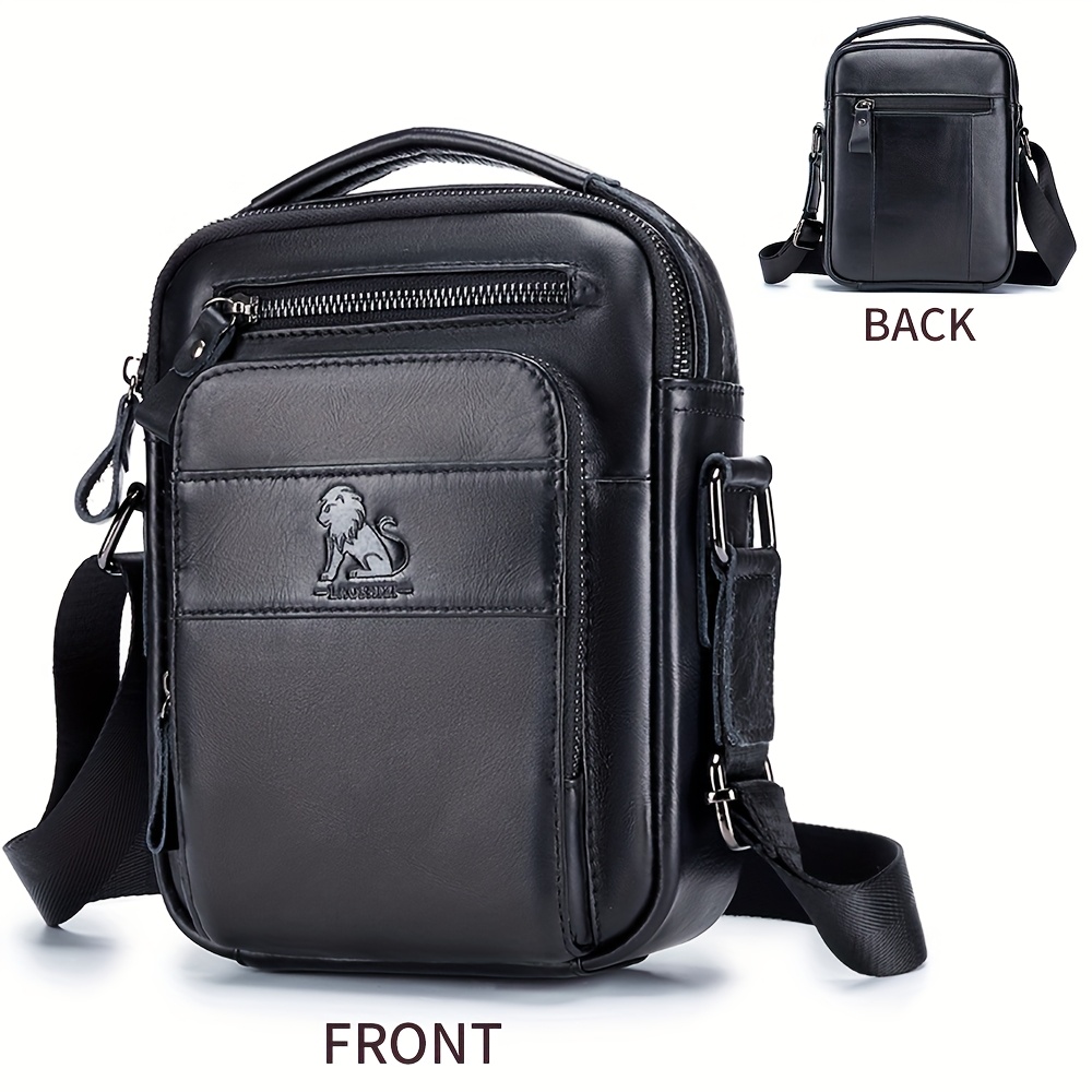 Double-layer business crossbody bag, portable shoulder bag casual bag, unisex Genuine Leather crossbody, top layer Genuine Leather square bag, Genuine Leather single-shoulder handbag