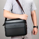 Men's Black Synthetic Leather Business Shoulder Bag with Adjustable Strap, iPad & A4 File Compartment, Multiple Zippered Pockets, Golden-Tone Hardware, Ideal for Office Use, Professional Gear Bag | Stylish Men's Bag | Textured Finish