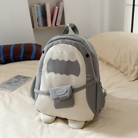 Stylish Black Nylon Backpack with Adjustable Straps - Cartoon Shark Design, Lightweight & Durable, Perfect for Students or Casual Use, Casual Daypack | Playful Design | Secure Zipper Closure